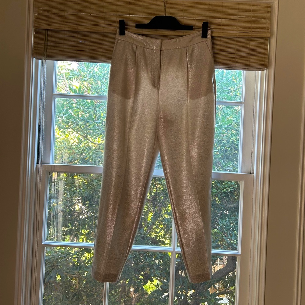 Zara pleated straight leg silver slacks